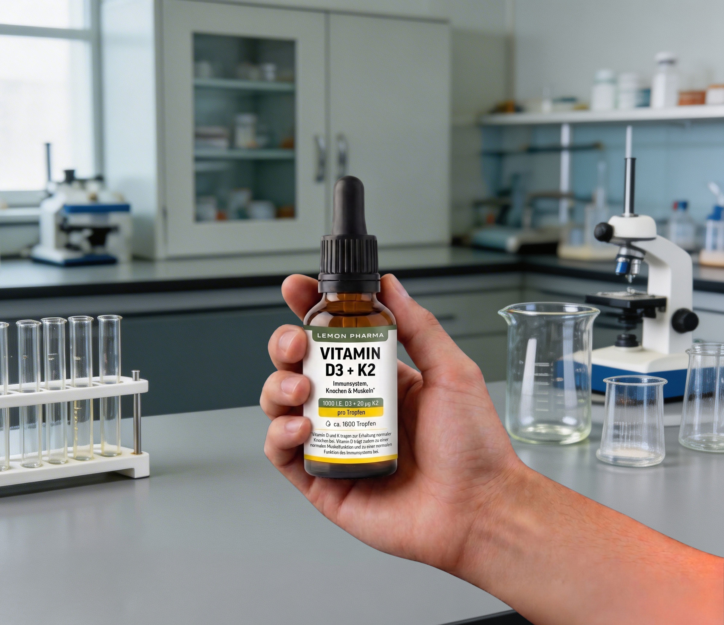 PURECORE Vitamin D3 + K2 Tropfen von Lemon Pharma im Labor – unabhängige Qualitätskontrolle
